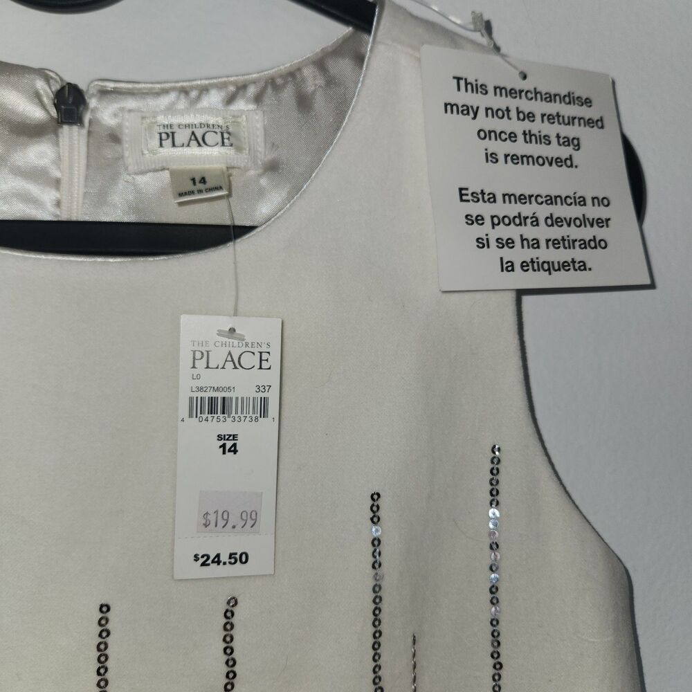 The Children's Place Ivory Sequined Sleeveless Velvet Holiday Dress Size 14 NWT - Picture 2 of 9